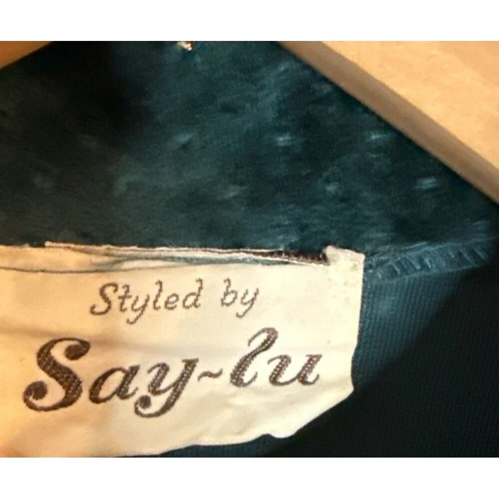Styled By Say~Lu Vtg‎ Green Velour Robe Long Zip Up Pleat Pintuck Nightgown Med